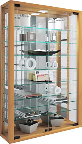 VCM Vitrine Murale Suspendue en Verre Vitrosa Mini Miroir Hêtre