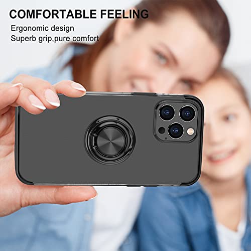 Compatible With Iphone 13 Pro Max Ring Case, Kickstand Holder Rotating Support Magnetic Car Holder Crystal Clear Back Soft Silicone Compatible For Iphone 13 Pro Max 6.7 Inch (Black) #TOP7