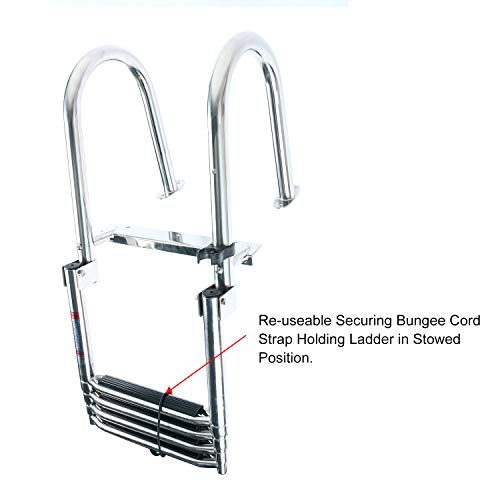 Dasmarine 4 Step Stainless Steel Pontoon Boat Ladder, Folding Telescoping Rear Entry Inboard Ladder Heavy Duty Custom Swim Deck Ladder With Pedal Hand Railing Ladder Dock Ladder Extra Wide Step #TOP2