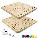 Ludibel – Tock & Ludo Spiel aus Holz XL 40x40 cm – Großes Brettspiel für 4 oder 6 Personen – Für Kinder, Erwachsene & Senioren – Inkl. Karten, Würfel & Glasmurmeln