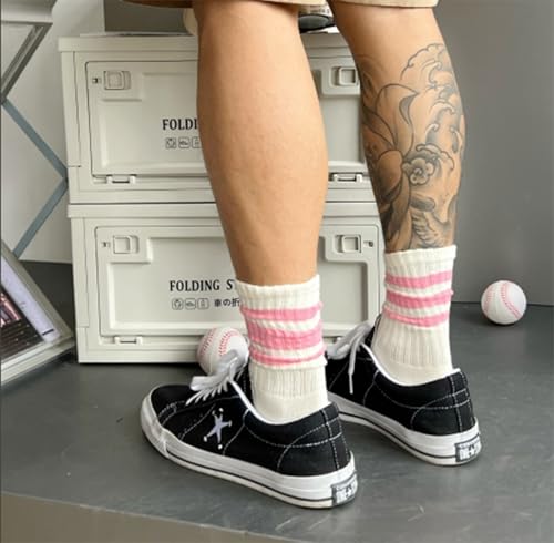Women Crew Striped Socks Retro Slouch Scrunch Casual Socks Calf Athletic Comfort Cotton Sock3