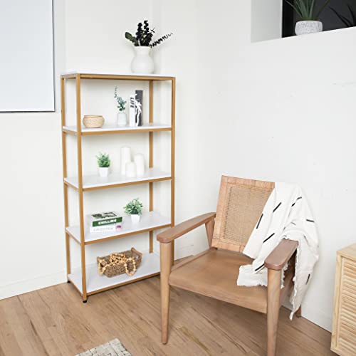 M&P Materials Gold Bookshelf - Gold Shelves, 5-Tier Modern Bookshelf, Elegant Storage Display Shelves For Home Furniture, Gold Sturdy Metal Frame, Vintage Industrial Style #TOP3