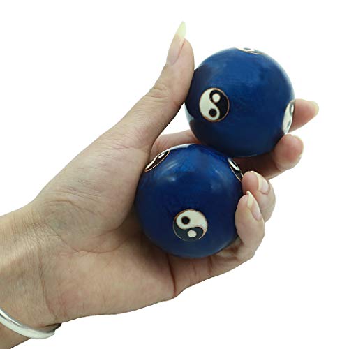 Brabud 1.85'' Cloisonne Health Hand Balls Carved Tai Chi Pattern Exercise Stress Balls Craft Collection Bs146 (L, Blue) #TOP1