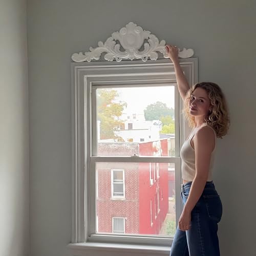 Sintuff 16\" W x 47\" H x 2\" P Door Frame Molding Pediment Over Door Large PU Window Frame Decor French Country Decoration for Home Living Room Entryway Wall Art - Thumbnail 5