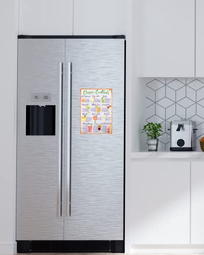 Classic Cocktails Recipes Magnetic Chart A4 Format - Kitchen Pub Wall and Fridge Decor Stylish Colourful Informative Magnet Milliliters and Ounces Measurement Units