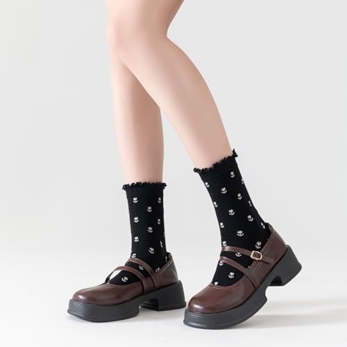 Mcool Mary 6 Pairs Women's Ruffle Socks,Casual Ankle Breathable Cool Knit Cotton Cute Dress Crew Socks4