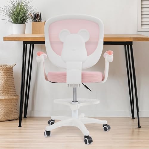 panfudongk Silla de escritorio infantil ajustable con respaldo ergonómico, asiento cómodo para habitación infantil, sala de juegos, uso doméstico, capacidad de carga máxima: 100 kg (rosa) - imagen 2