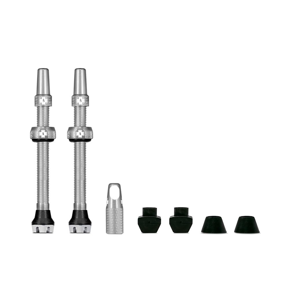 Muc-Off Valves Presta Tubeless - 60 mm - Valves de Vélo Anti-Fuite de Qualité Supérieure avec Outil Démonte-Obus de Valve Intégré - Argenté