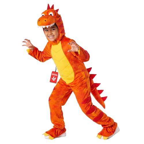 Morph Costume Deguisement Dinosaure Enfant T-Rex, Déguisement Halloween Enfant Carnaval Orange en Taille XS
