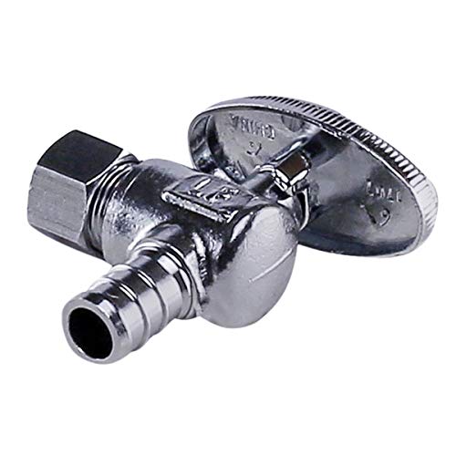 Image of Midline Valve 81512QS-OM-5 Water Supply Stop Valve with Quarter Turn Wheel; Angle Shut-off for Toilet, Sink, Dishwasher; 1 /2'' PEX x 3 /8'' Compression; Chrome Plated Brass (5 PK)