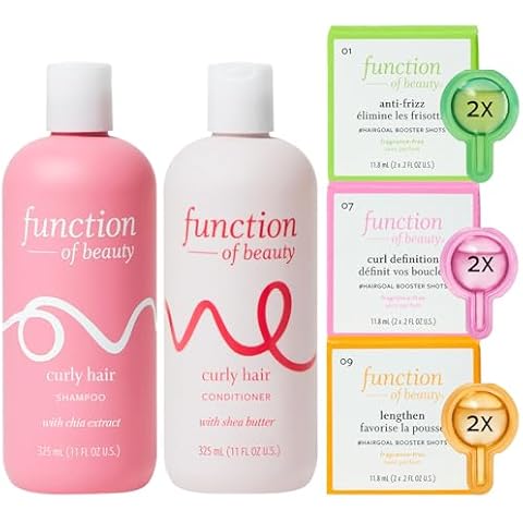 Function of Beauty Curly Hair Shampoo + Conditioner (11 oz Each) + Curl Definition, Anti-Frizz & Lengthen #HairGoal Boosters Set - Sulfate-Free - Define, Shape and Moisturize Natural Curls Cover