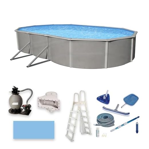 Blue Wave Belize 15-Feet by 30-Feet Oval 52-Inch Deep 6-Inch Top Rail Metal Wall Swimming Pool Package