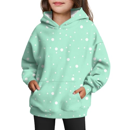 WujiJia Girls Polka Dot Hoodie Long Sleeve Soft Casual Fit Hooded Sweatshirt Pullover With Front Pocket Girls Fashion (Mint Green,9-10 Years)