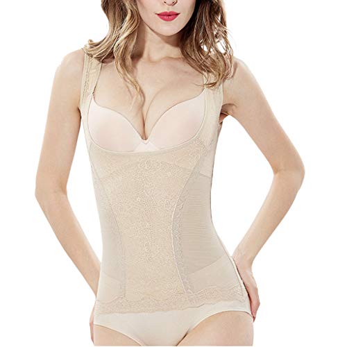 Voberry Women Latex Waist Trainer Bodysuit Tummy Slim Body Shaper Under Bust Girdle Shapewear Khaki