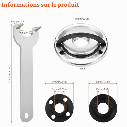 Lot de 6 accessoires pour meuleuse d'angle, écrou de serrage rapide M14 avec clé Flex et bride de meuleuse intérieure extérieure, installation compatible avec les meuleuses d'angle de 125 mm – vue 2