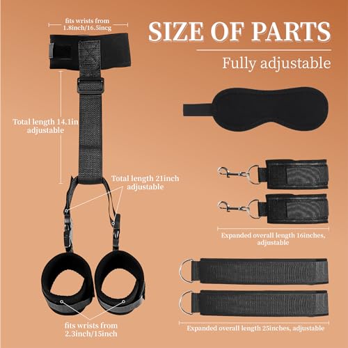 Image of Sex Bondage Wrist & Thigh Cuffs BDSM Restraints Set,Sex Toys for Women Neck to Wrist Restraints Bondage Set,Adjustable Leg Straps Handcuffs,Handcuffs Collar,Blindfold for Bed SM Games Couple Play