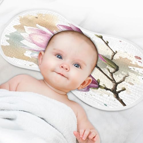 J JOYSAY Magnolia Branch Beige Baby Burp Cloths for Boys Girls Large 22''x11'' Cotton 4 Layer Baby Washcloths for Infant Unisex one sizex24