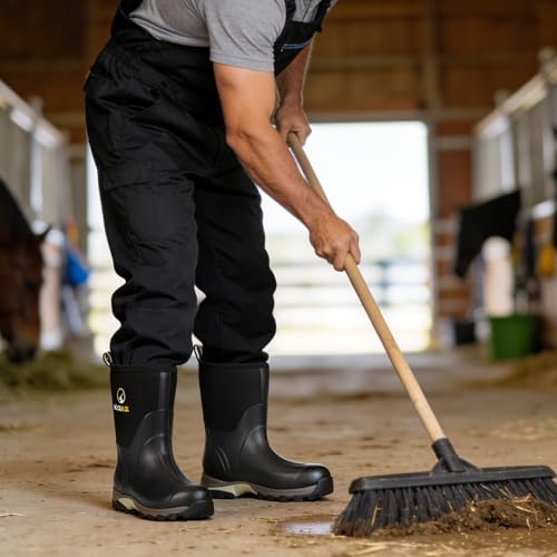 Image of Kalkal Rubber Boots for Men, Waterproof Mid Calf Mens Rain Boots, 6mm Neoprene Insulated Mens Rubber Work Boots for Hunting Gardening Farming Fishing Mud Working, Size 7-14