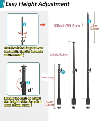 Image of SHOPEE Overhead Camera Mount Desk Stand, Camera Arm Desk Mount Clamp Stand with 360Adjustable Magic Arm, Webcam Mount Stand w Ballhead Phone Mount for Microphone Video Light Cell Phone