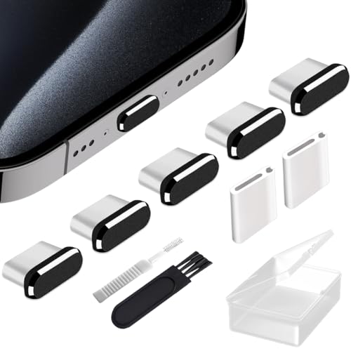 ANIUVOT USB C Anti Dust Plugs Compatiable for iPhone 17 16 15 Pro Max Plus S25 S24 Ultra Pixel Moto, Type C Charging Port Cover 5 Pack Charger Protector Cap with Cleaning Brush Accessory Black