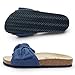 PepStep Slide Sandals for Women or Ladies Dressy Summer Casual, Cute Bow Tie Knot On Top Strap, Comfy Slip On Cork Foot Bed(10,Navy Jeans)