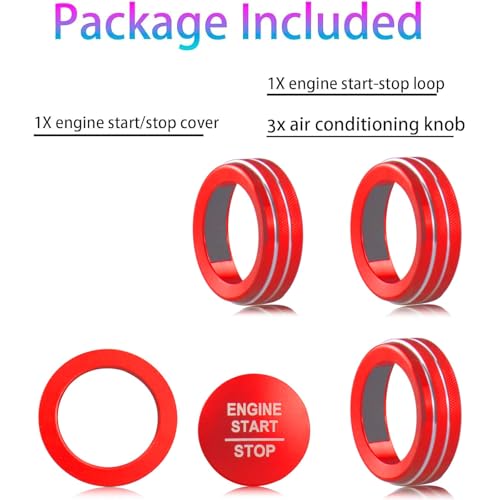 Image of for Honda 2026 Passport /2026 Pilot Interior Accessories, Aluminum Alloy one-Button Start Cover /Ring, air Conditioning knob, 5-piece Set (red)