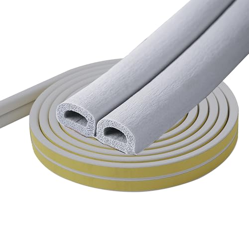 10M Burletes Puertas, 9mm(L) X 6mm(H) D-Tipo Tira de Sellado Junta Autoadhesiva Antigolpes Prevenga el Ruido para Ventanas, Puertas y Ventanas|5M x 2 Rollos (Gris-10M)