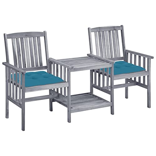 LAPOOH Sillas de jardín con mesita y Cojines, Sillas Terraza Exterior, Silla Playa,Sillas Balcon, Muebles Jardin Exterior, Madera Maciza Acacia