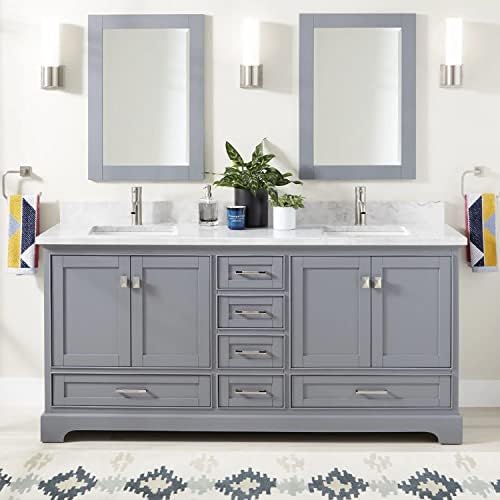 Signature Hardware 480765 Quen 72" Free Standing Double Vanity Set with Wood Cabinet, Vanity Top and Rectangular Undermount Vitreous China Sink - Single Faucet Hole