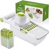 ADOV Mandolina de Cocina, Multifuncional Cortador de Verdura Profesional con Intercambiable Cuchillas Acero Inoxidable, Guarda Mano, Contenedor de Alimentos para Patatas Tomate Cebolla Frutas Juliana