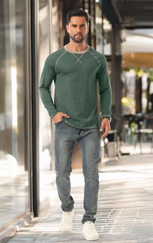 Askdeer Mens Cotton Shirts Long Sleeve Casual T-Shirts Crew Neck Soft Shirt - Image 4