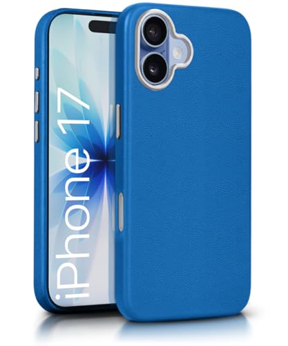 Image of WOW IMAGINE Back Cover for iPhone 17 | Shockproof Tough Leather Texture Hard Mobile Case | Ultra Slim Non-Slip Grip | Inner Velvet Fabric | Metal Camera Ring - Blue