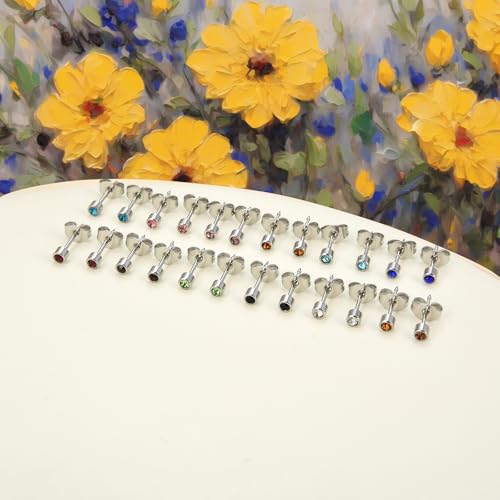 Stainless Steel Ear Piercing Stud Earrings for Piercing Guns Gold Plated Surgical Steel Round CZ Birthstone Stud Earrings Set 12 Pairs2