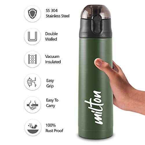 Milton-New-Crown-600-Thermosteel-Hot-or-Cold-Water-Bottle-500-ml-Green-Easy-to-Carry-Office-Bottle-Hiking-Trekking-Travel-Bottle-Gym-Home-Kitchen-Bottle