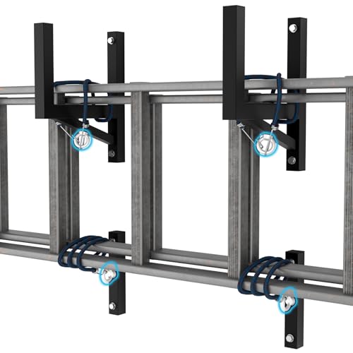 Eastrexon 2+2 Trailer Ladder Rack with 4 Elastic Ropes 350 LBS Capacity Heavy Duty Steel Ladder Rack for Truck Open and Enclosed Trailer Side Wall Mount Indoor/Outdoor Storage Rack for Ladder
