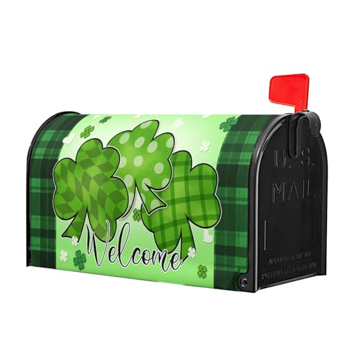 Image of St.Patrick Day Green Shamrocks Mailbox Covers Magnetic Lucky Clover Leaves Mailbox Cover Standard Size 25.5 X 21 St.Patrick Decor Mailbox Wrap Post Letter Box Cover Decorative for Home Garden Outdoor