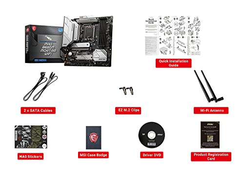 Image of MSI MAG B660M Mortar WiFi Motherboard, Micro-ATX - Supports Intel 12th Gen Core Processors, LGA 1700 - DDR5 Memory Boost 6200+MHz /OC, PCIe 4.0 & 3.0 x16 Slots, 2 x M.2 Gen4 Slots, Wi-Fi 6E