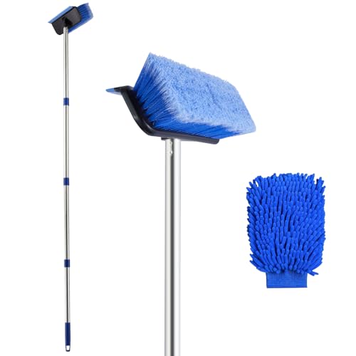 60 Car Wash Brush with Rubber Squeegee Long Handle Car Wash Mitt Included Soft Bristle Washing Kit for Cleaning RV Truck Boat Solar Panel Deck