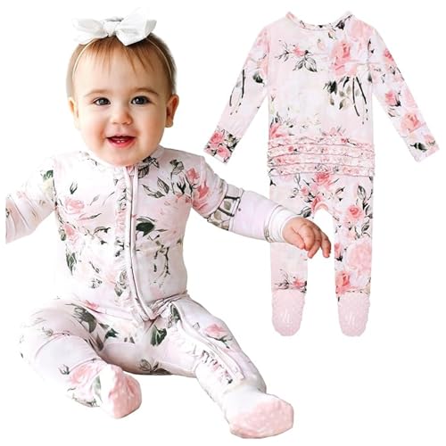 Image of Posh Peanut Baby Girl Sleepers - Viscose from Bamboo Baby Pajamas & 2 Way Zipper Sleepers - Ruffled Baby Clothes for Girls