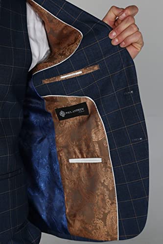 Men’s Windowpane Check Plaid Navy Suit, 3 Piece Formal Set Sold Separately3