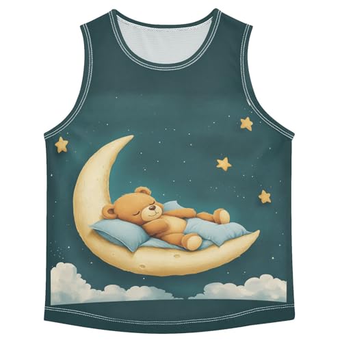 Bear Moon Teal Boys Tank Tops Toddler Tank Top Shirts Undershirts Quik Dry for Kids,3T