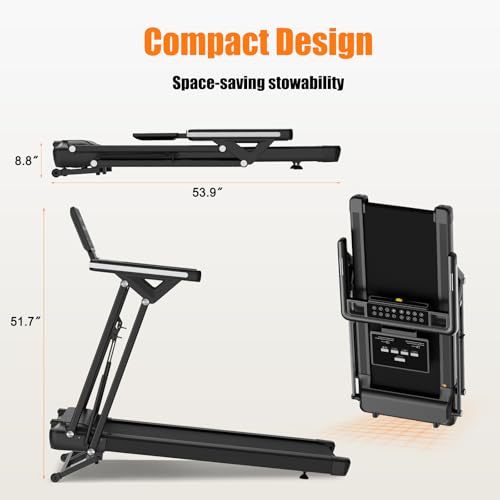 Image of Folding Treadmill with Electric Incline, 3.5 HP Motor, 300 lb Weight Capacity, Treadmill with Handrails, LED Display and MP3 Speaker, Compact Treadmill for Home and Office, No Assembly Required