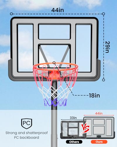 G GX9 Portable Outdoor Basketball Hoop Adjustable 4.8-10ft: Basketball Goal System for Kids, Teens & Adults in Backyard/Driveway/Indoor, 44 Inch Shatterproof Backboard and Stable Base