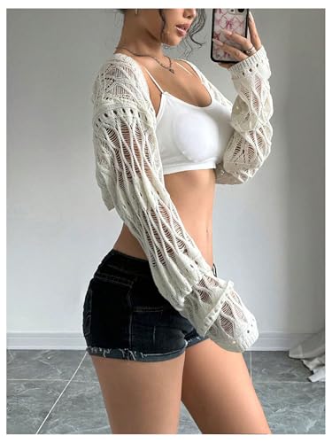 Image of Verdusa Crochet Cropped Shrugs For Women Y2K Lightweight Cardigan Bolero Shrug Hollow Out Knit Top