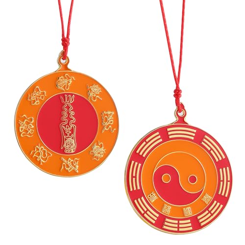 Feng Shui Yin Yang Necklace Pendant, Ancient Chinese Talisman with Bagua Symbol & Eight Immortals Charms for Wealth Fortune, Adjustable Energy Protection Amulet for Neck Car Use or Other Scenes