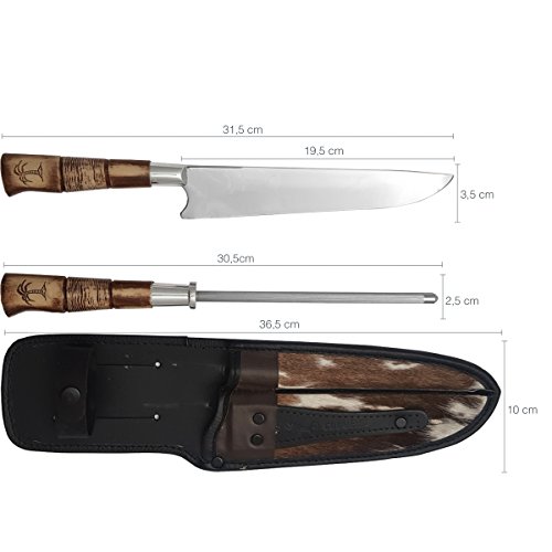 Coqueiro, 218IFT, Kit Churrasco Amolador Faca 8'' Cabo Bainha Couro