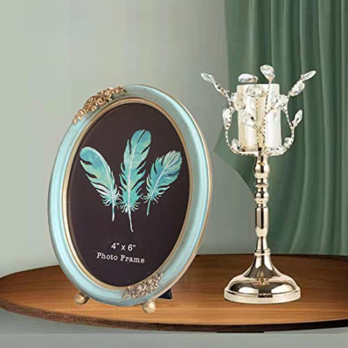 Cisoo Vintage Oval Picture Frame 4X6 Antique Photo Frame Table Top Display And Wall Hanging Home Decor, Blue #TOP1