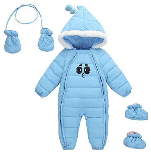AUBIG Baby Winter Overall Mit Kapuze Baby Jungen Mädchen Schneeanzug mit Schuhe und Handschuhe Hellblau 12-24 Monate Cover