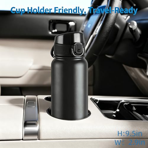 Image of GOPPUS Insulated Water Bottle 20oz Stainless Steel BPA-Free Sports Bottle Ideal for School and Travel Silicone Spout Lid Prevents Leaks, Sweat, and Dust (Black)