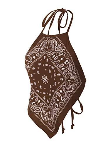 Image of Design by Olivia Women's Sexy Paisley Bandana Halter Top Y2K Crop Shirt